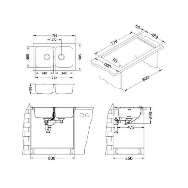 Кухонная мойка Alveus 1092002 Line Maxim 90-Sat 79.5x50.5 Кухонная мойка Alveus 1092002 Line Maxim 90-Sat 79.5x50.5