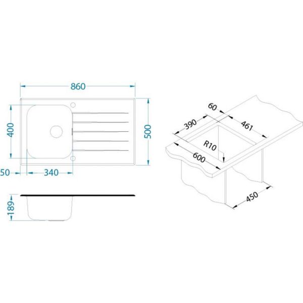 Кухонная мойка Alveus 1099450 Glassix 10 черная 86x50