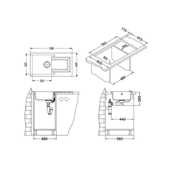 Кухонная мойка Alveus 1090978 Falcon 30 Granital Beige-G55 78x43.5