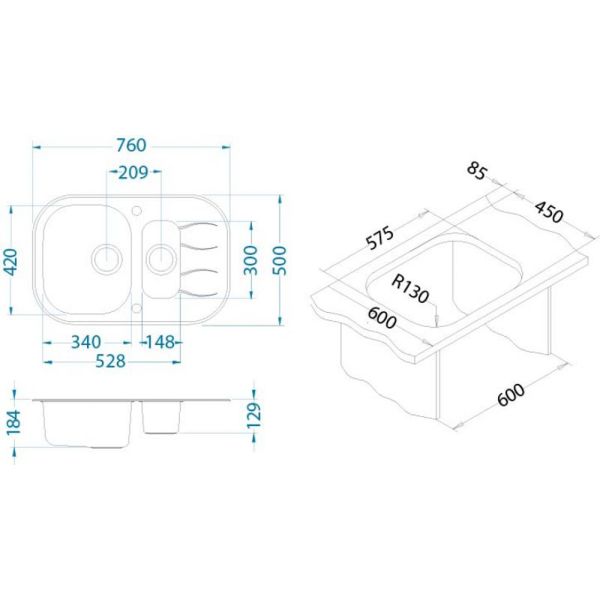 Кухонная мойка Alveus 1123817 Wave Up 30 черная 76x50