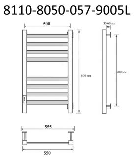 Полотенцесушитель электрический Маргроид В81/10 Р80*50 чёрный матовый 8110-8050-1081-9005L