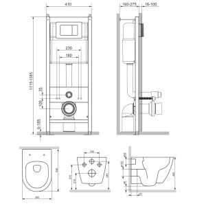 Комплект унитаза с инсталляцией Damixa Apollo DX22.IS10101.1700 с сиденьем Микролифт и клавишей смыва белой