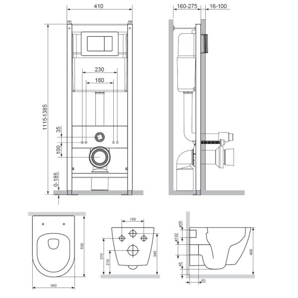 Комплект унитаза с инсталляцией Damixa Apollo DX22.IS10101.1700 с сиденьем Микролифт и клавишей смыва белой