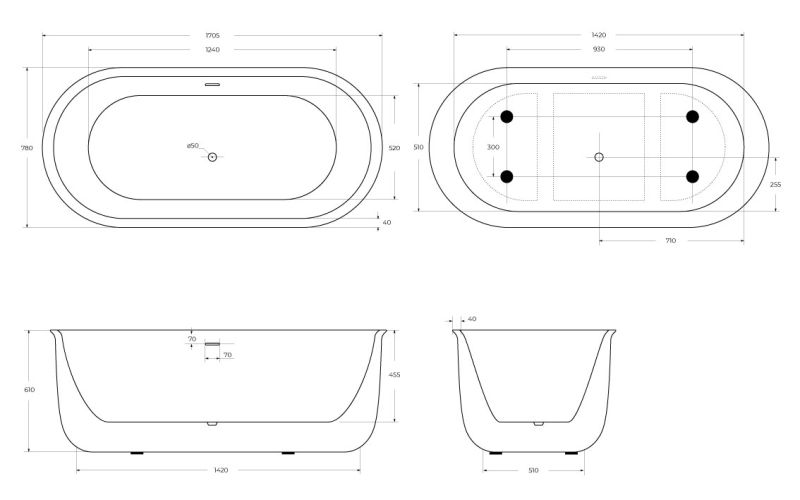 Акриловая ванна BelBagno BB709-1700-780 без гидромассажа 170.5x78 см