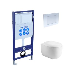 Комплект унитаза с инсталляцией Aquatek Set Aquatek Альтаир cm-009 4в1 с сиденьем Микролифт и Белой клавишей смыва