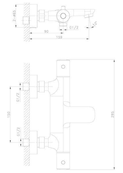 Смеситель для ванны Raiber Graceful RPB-008 с термостатом чёрный матовый