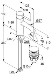 Смеситель для раковины Kludi Bozz чёрный матовый 382663976