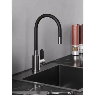Смеситель для кухни Alfi AL01-00255 с гибким изливом оружейная сталь