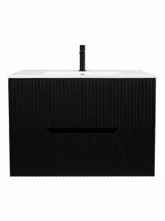 Тумба с раковиной Orange Лайн Li-80RFTub+Ra с рифлёным фасадом 80 см чёрный матовый