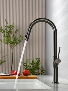 Смеситель для кухни AQUAme Cucina AQM9905GM с выдвижным изливом графит матовый