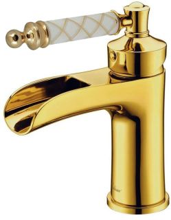 Смеситель для раковины Boheme Vogue золото Murano, белое_Комплект золото