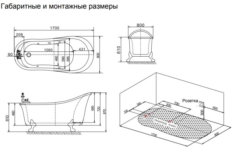 Акриловая ванна SSWW M718A2-UN 170x80 красный
