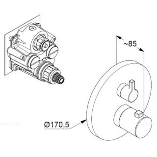 Встраиваемый смеситель для ванны и душа Kludi Nova Fonte Puristic с термостатом хром 208300515