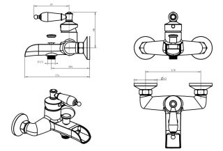 Смеситель для  ванны Boheme Vogue  Murano, рубиновое_Комплект золото