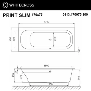 Ванна акриловая Whitecross Print Slim 0113.170075.100 170 х 75 см белая