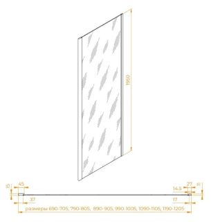 Боковая панель RGW Z-050-2B 352205206-14 60 см профиль чёрный стекло прозрачное