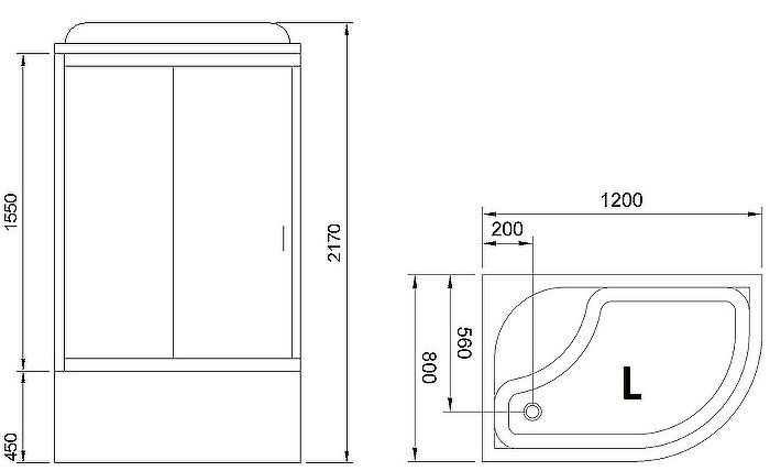 Душевая кабина Royal Bath BK левая стекло матовое 120x80см RB8120BK1-M-CH-L-EL