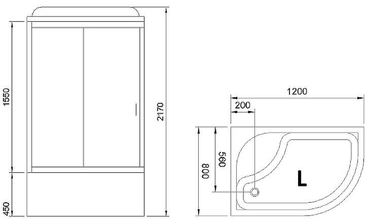 Душевая кабина Royal Bath BK левая стекло матовое 120x80см RB8120BK2-M-CH-L-EL