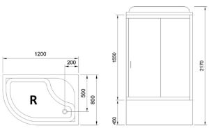 Душевая кабина Royal Bath BK правая стекло матовое 120x80см RB8120BK2-M-CH-R-EL