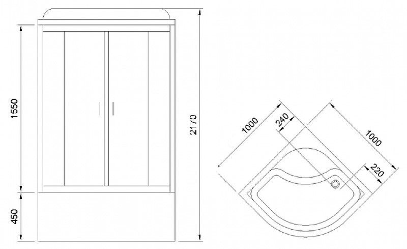 Душевая кабина Royal Bath BK стекло белое/прозрачное 100x100см  RB100BK3-WT-CH