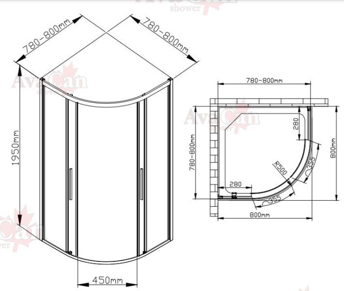 Душевой уголок AvaCan HB 80 MT 80x80 см чёрный