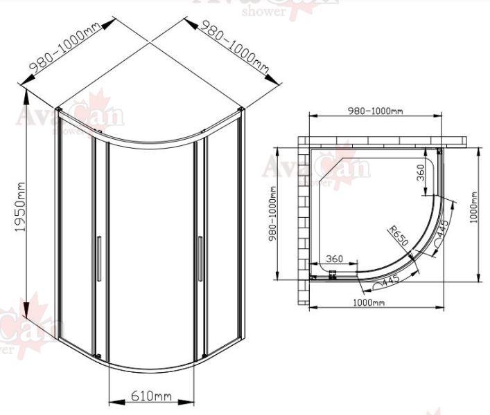 Душевой уголок AvaCan HB 100 MT 100x100 см чёрный