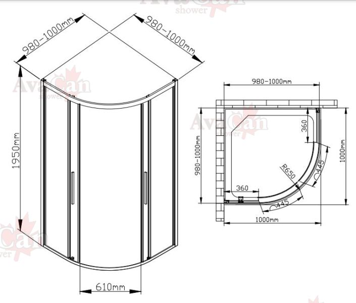 Душевой уголок AvaCan HC 100x100 см хром