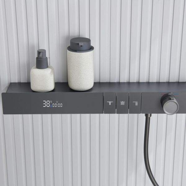 Душевой комплект Black&White Gravity 9025NGM с термостатом оружейная сталь