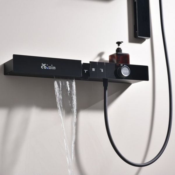 Душевой комплект Black&White Gravity 9025NMB с термостатом чёрный матовый