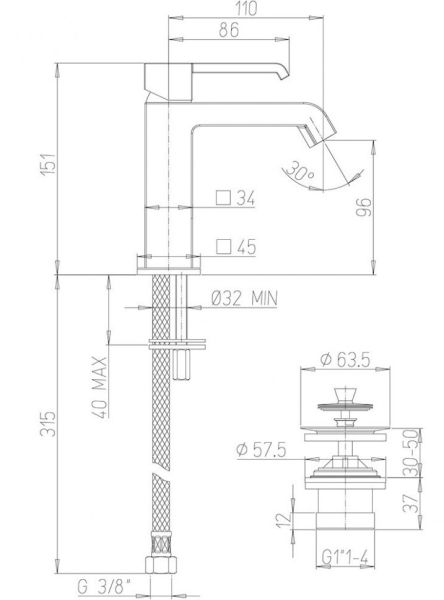 Смеситель для раковины Paini Q 19CR211ESR хром