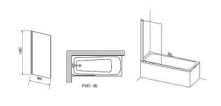 Шторка на ванну Ravak Pivot PVS1-80 79840300Z1 80 см профиль чёрный стекло Transparent
