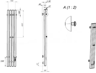 Полотенцесушитель электрический EWRIKA Пенелопа V 120x20 см, подключение справа, скрытое подключение справа, матовый черный, I-образный, из стали