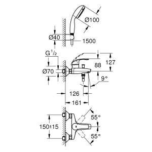 Смеситель для ванны Grohe Eurosmart 3330220A хром
