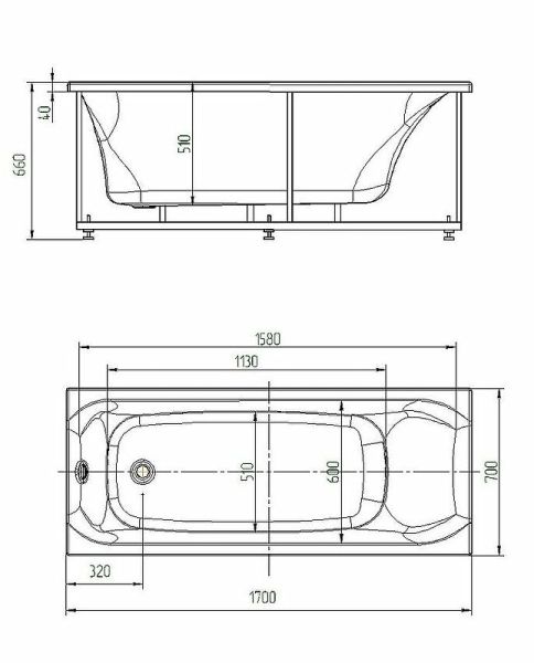 Акриловая ванна Aquatek Альфа ALF170-0000038 170х70 см с фронтальным экраном вклеенный цельносварной металлический каркас
