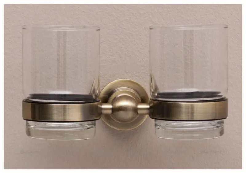 Стакан двойной с держателем Aquanet 189266 бронза