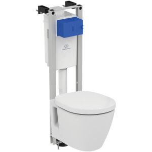 Инсталляция с подвесным унитазом Ideal Standard W220101 с сиденьем Микролифт без клавиши смыва