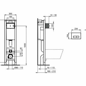 Инсталляция с подвесным унитазом Ideal Standard W220101 с сиденьем Микролифт без клавиши смыва