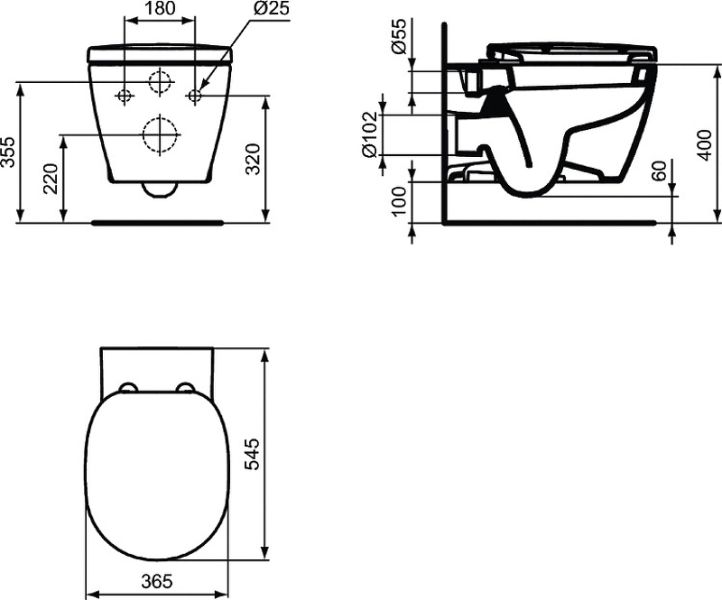 Инсталляция с подвесным унитазом Ideal Standard W220101 с сиденьем Микролифт без клавиши смыва