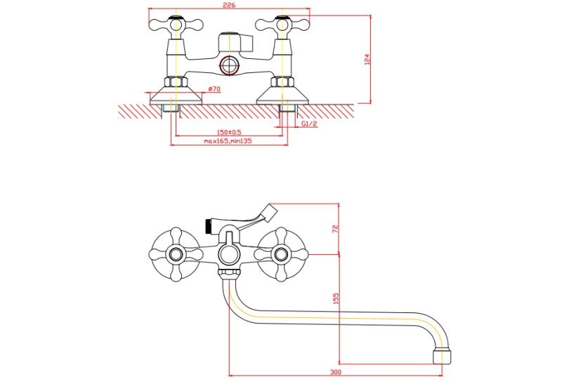 Смеситель для ванны/душа Orange Classic Pro M72-222cr с душевым набором
