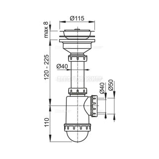 Сифон для мойки AlcaPlast с нержавеющей решеткой ?115 без штуцера A446-DN50/40 Сифон для мойки AlcaPlast с нержавеющей решеткой ?115 без штуцера A446-DN50/40