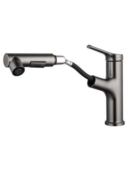 Смеситель для раковины Wonzon & Woghand WW-A40862-BGG с выдвижным изливом тёмный графит