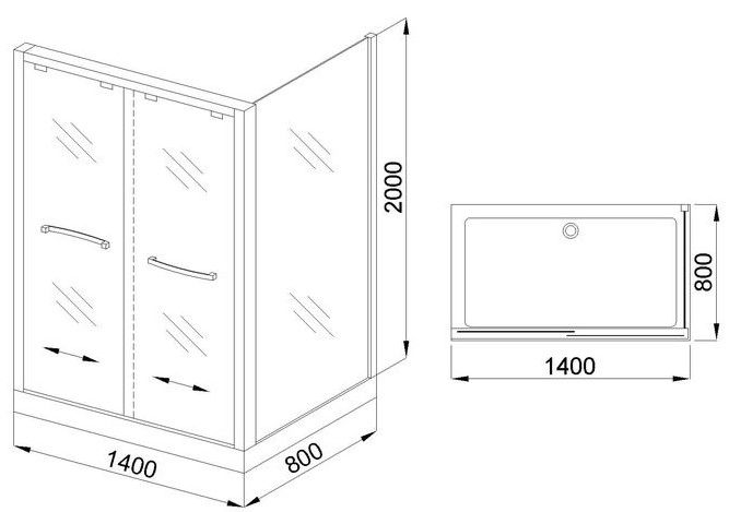 Душевой уголок Royal Bath 140x80см левый хром RB-L-2011-1400-8L