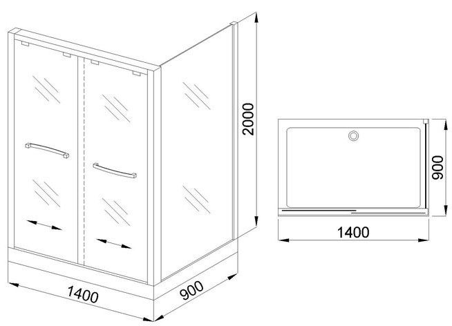 Душевой уголок Royal Bath 140x90см правый хром RB-L-2011-1400-9R