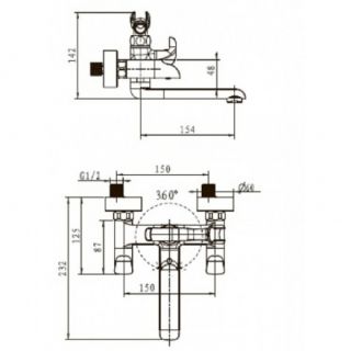 Смеситель для ванны с душем KAISER Saturn 42022 Смеситель для ванны с душем KAISER Saturn 42022