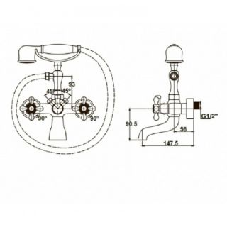 Смеситель для ванны с душем KAISER Carlson Style 44222-3/44223-3 GOLD Смеситель для ванны с душем KAISER Carlson Style 44222-3/44223-3 GOLD