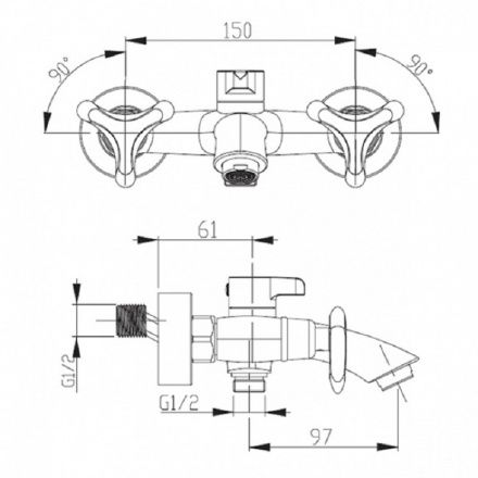 Смеситель для ванны с душем KAISER Trio 57022