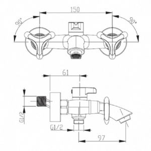 Смеситель для ванны с душем KAISER Trio 57022-1