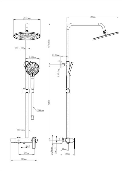 Душевая стойка Wonzon & Woghand WW-B3517-MB чёрный матовый
