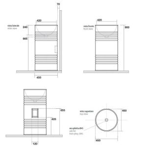 Раковина напольная Kerasan Artwork Barrel 474301 45см слив в стену белый