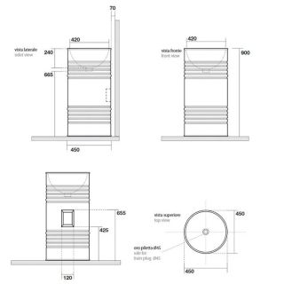 Раковина напольная Kerasan Artwork Barrel 474301 45см слив в стену белый
